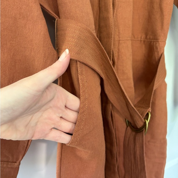 ABLE Charlyn Linen Blend Button Up Jumpsuit in Amber Brown - Picture 11 of 13